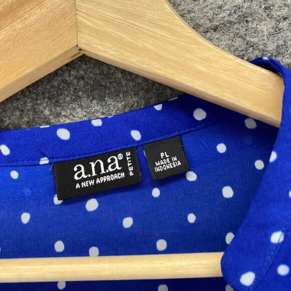 5/$45 A New Approach Blouse Women PL Petite Blue Polka Dot 1/2 Button V-Neck - Picture 5 of 9